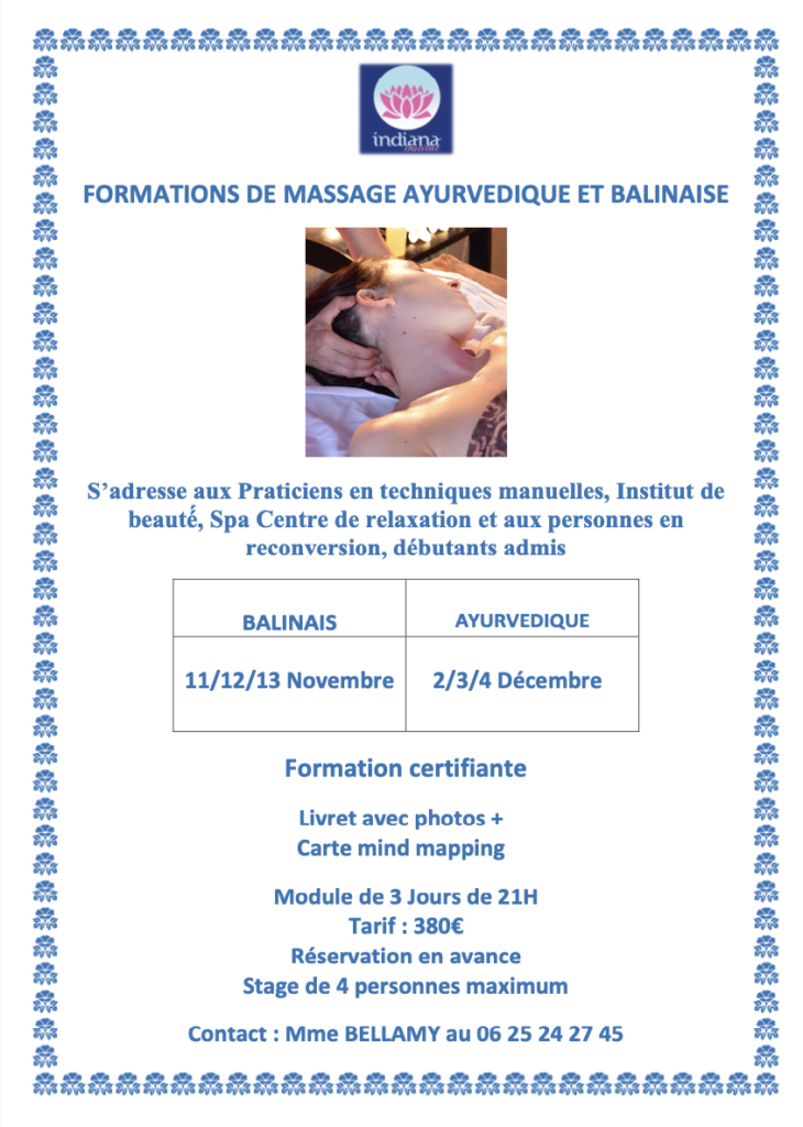 Dates formations massage ayurvedique et balinais